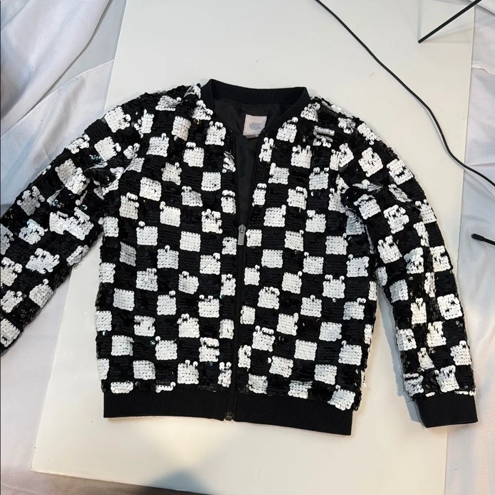 Black and White Full Sequin Checkered Jacket, Girls 6/6x, super cute!
